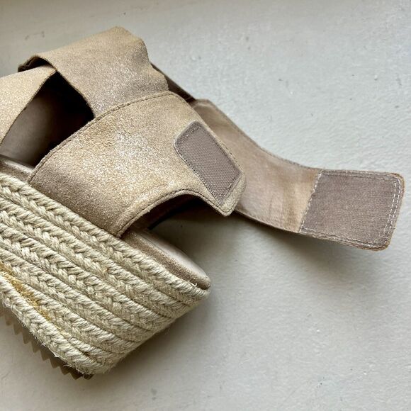 Eileen Fisher Metallic Nude Tan Leather Espadrille Wedge Crossover Sandal US 10 - Picture 5 of 16
